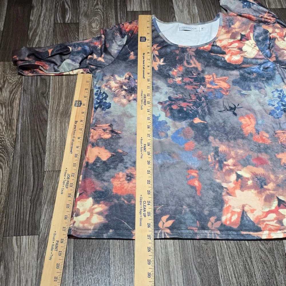 MISSLOOK Fall Floral Print Long Sleeve Top‎ Womens Multicolor Casual Blouse Sz M